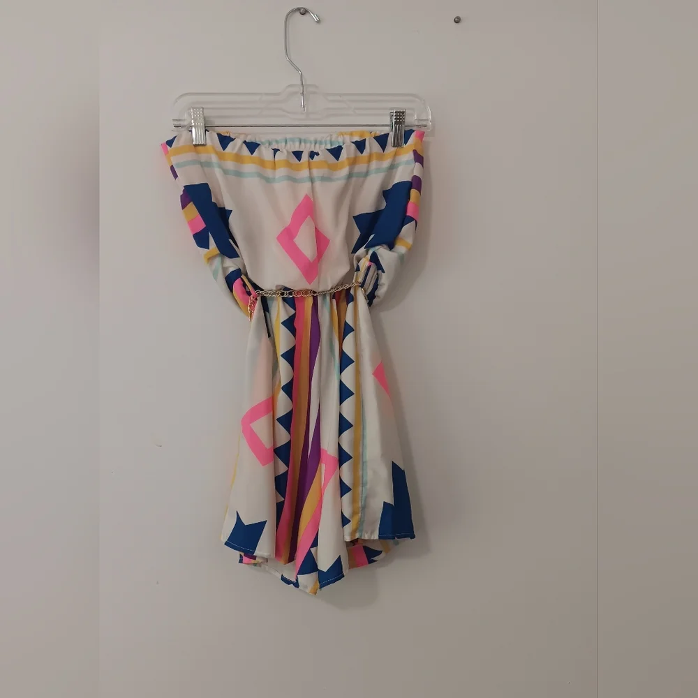 Aluna Levi Multi Color Geometric Pattern Strapless Romper NWT Small - Picture 5 of 7